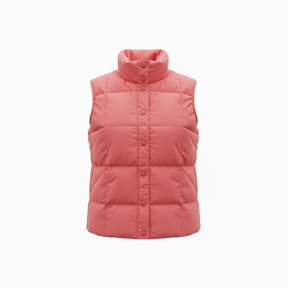Lands End Pink Puffer Vest Down Filled Quilted Snap Front Size Medium 10-12
